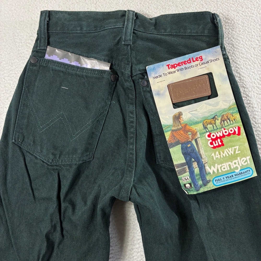 Vintage Wrangler Cowboy Cut 14MWZ Taper Jeans Women 1x34 Green High Rise USA NWT